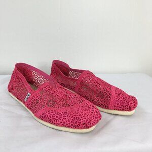 Toms Women's Lace Slip On Loafers Hot Pink Size 8 Like-NEW Condition